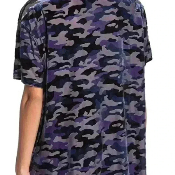 We the Free People Large Blue Velvet Burnout Camo Tee Oversized Shirt - Picture 7 of 8